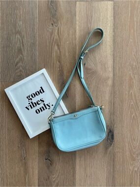 Women's Aqua Pebbled Leather Crossbody Bag with Adjustable Strap